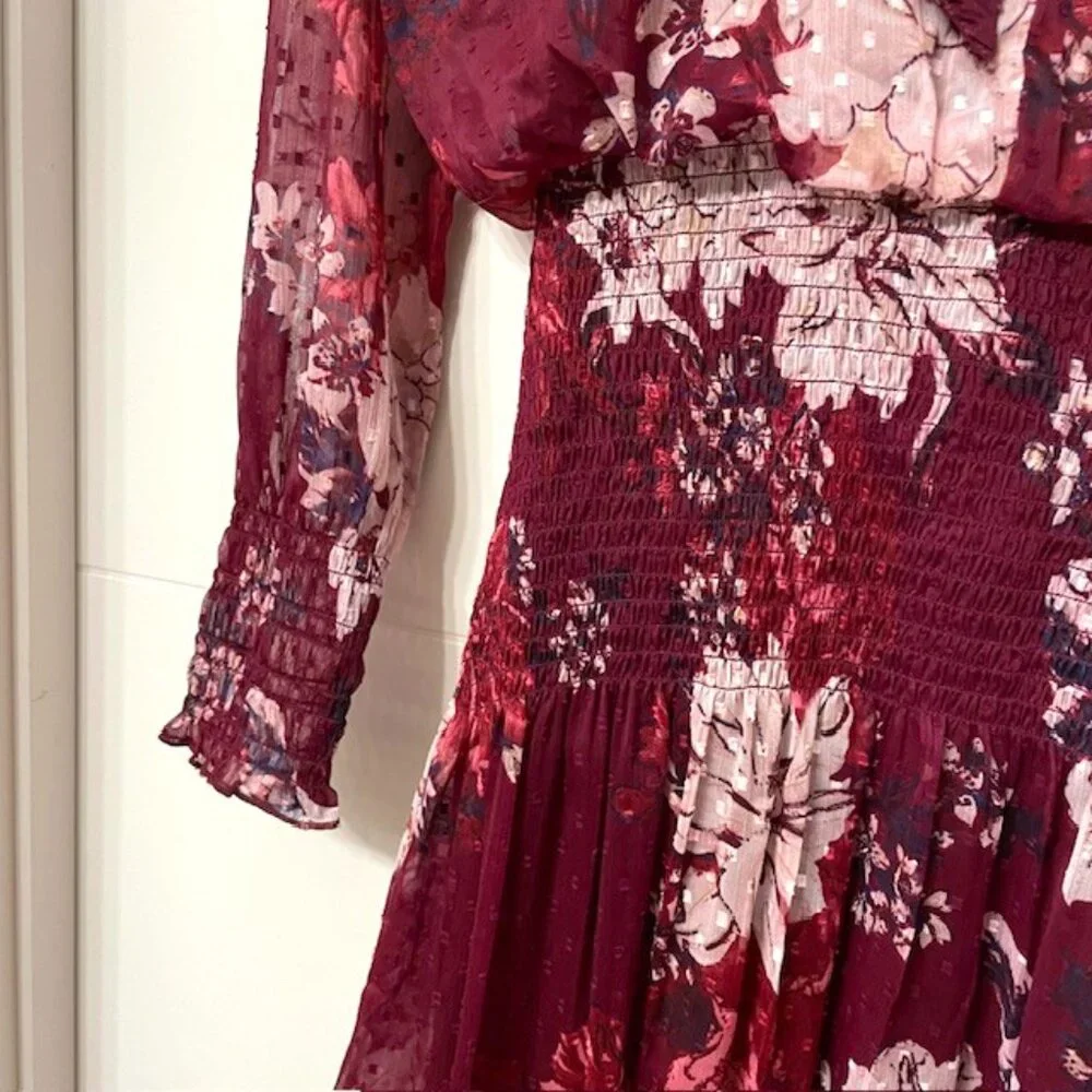 NWT Bishop + Young Cameo Midi Floral Long Sleeve Dress Dahlia Size Large